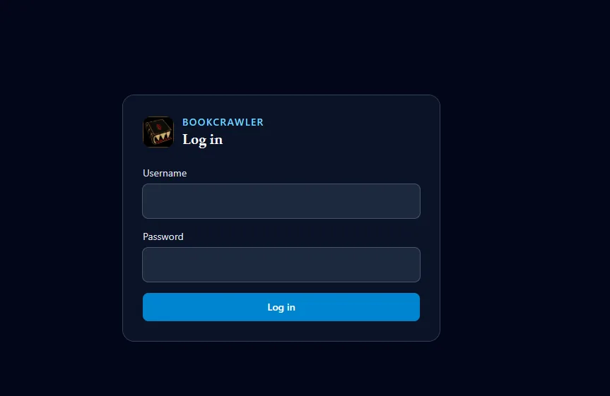 BookCrawler login form with username and password fields